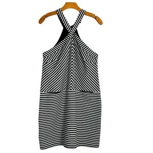 Kaari Blue Black & White Stripe Halter Dress L with Pockets Size L